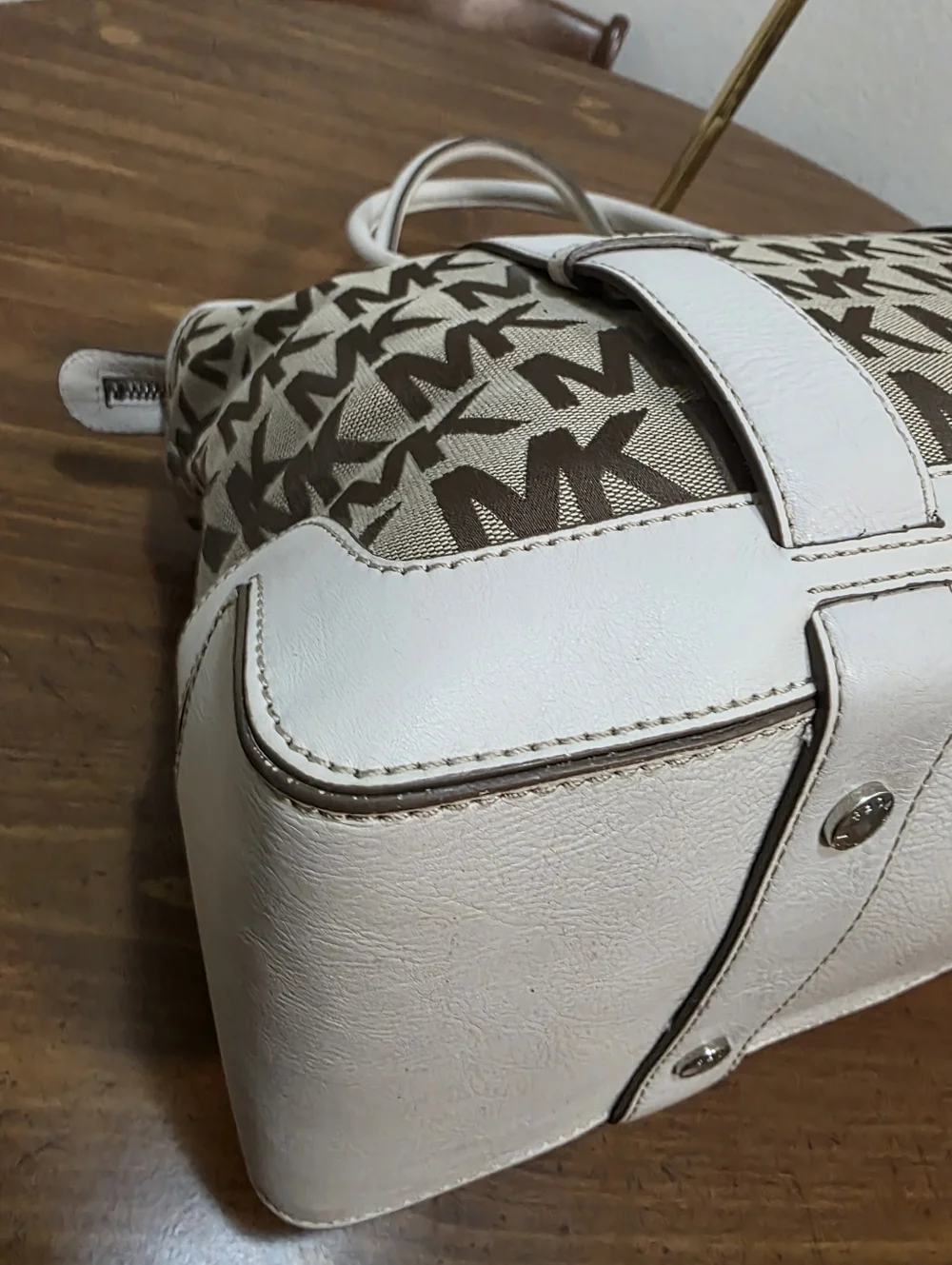 Michael Kors Brown and Cream MK Signature Shoulder Tote